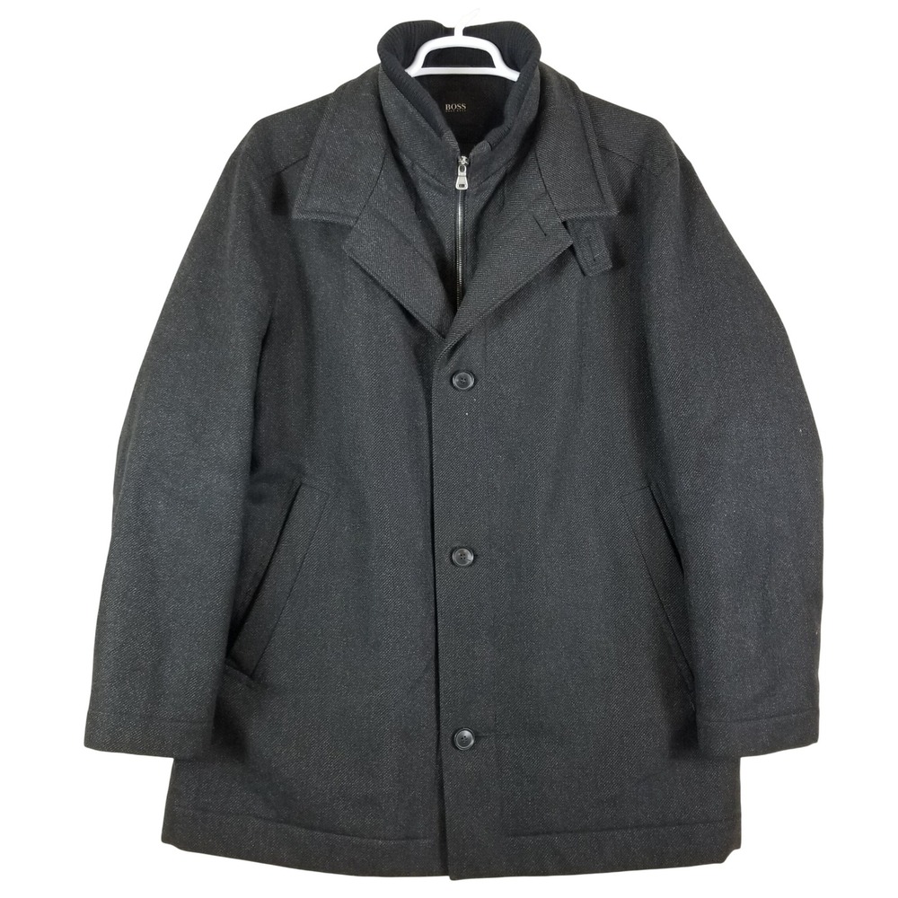 Hugo Boss Car‎ Coat Mens 46R Charcoal Gray Wool Cashmere Blend Coxx-1 Jacket